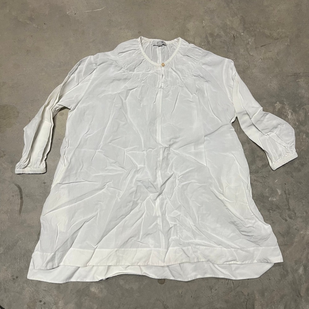 COS Womens Linen Blend White Pleated Neck Long Sleeve Tunic Top Pockets Size M